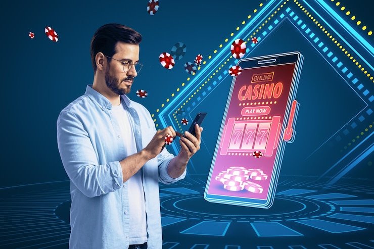 Live-dealer blackjack table displayed on mobile device with real-time chat
